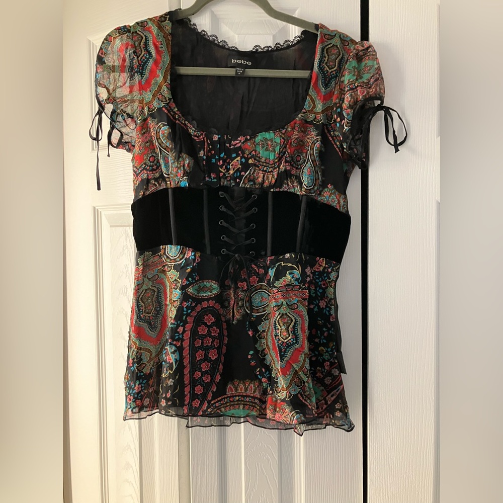 Beautiful Bebe silky blouse. Really Pretty and Sexy